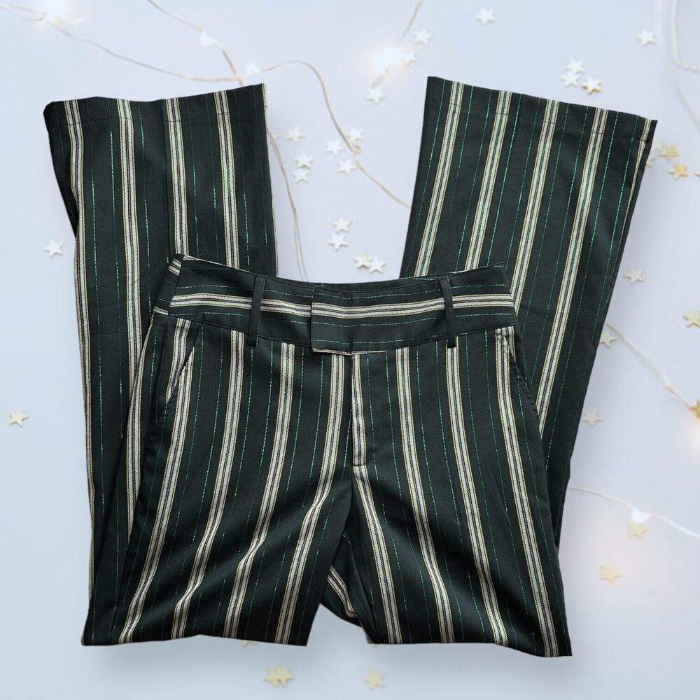 NEW w/Tags URBAN OUTFITTERS Boho Flare Pants Metallic Striped Green Accent 4